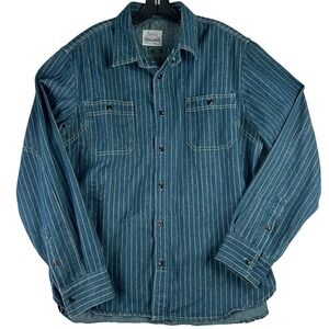 Non Stock Flyer Wabash Stripe Work Shirt Mens 44 XL Blue Indigo Heritage Utility